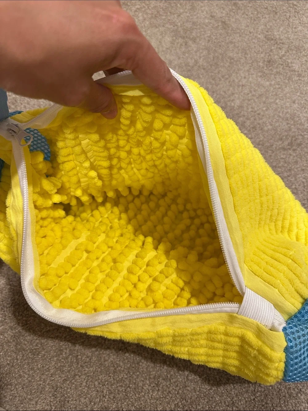 Yellow and Blue Zippered Shoe Washing Bag for Laundry Machine